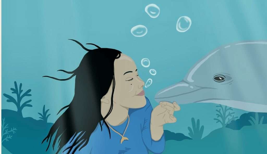 wahyu and the dolphin rescue illustration