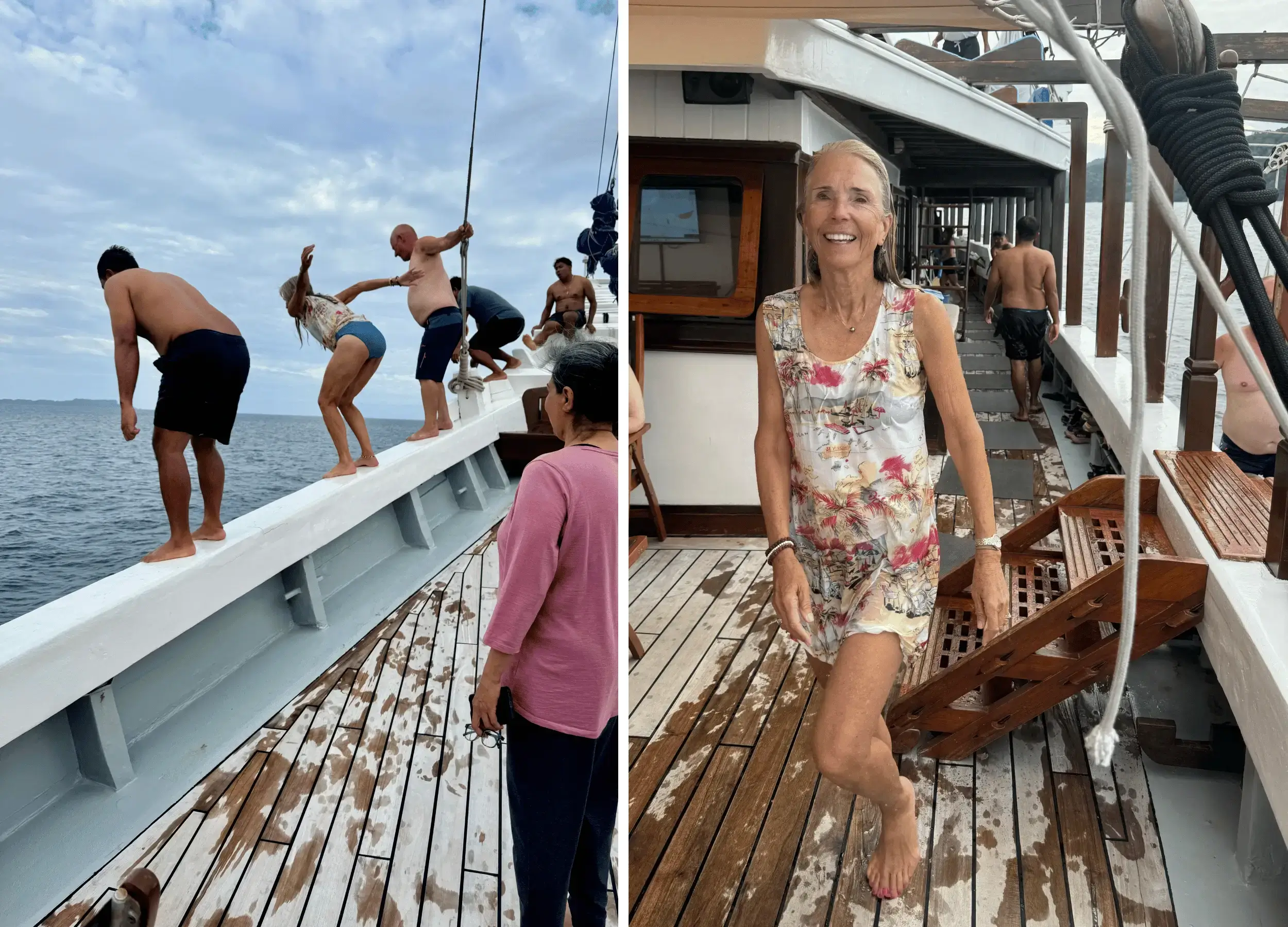 Jacki jumping off the boat with SeaTrek's crew