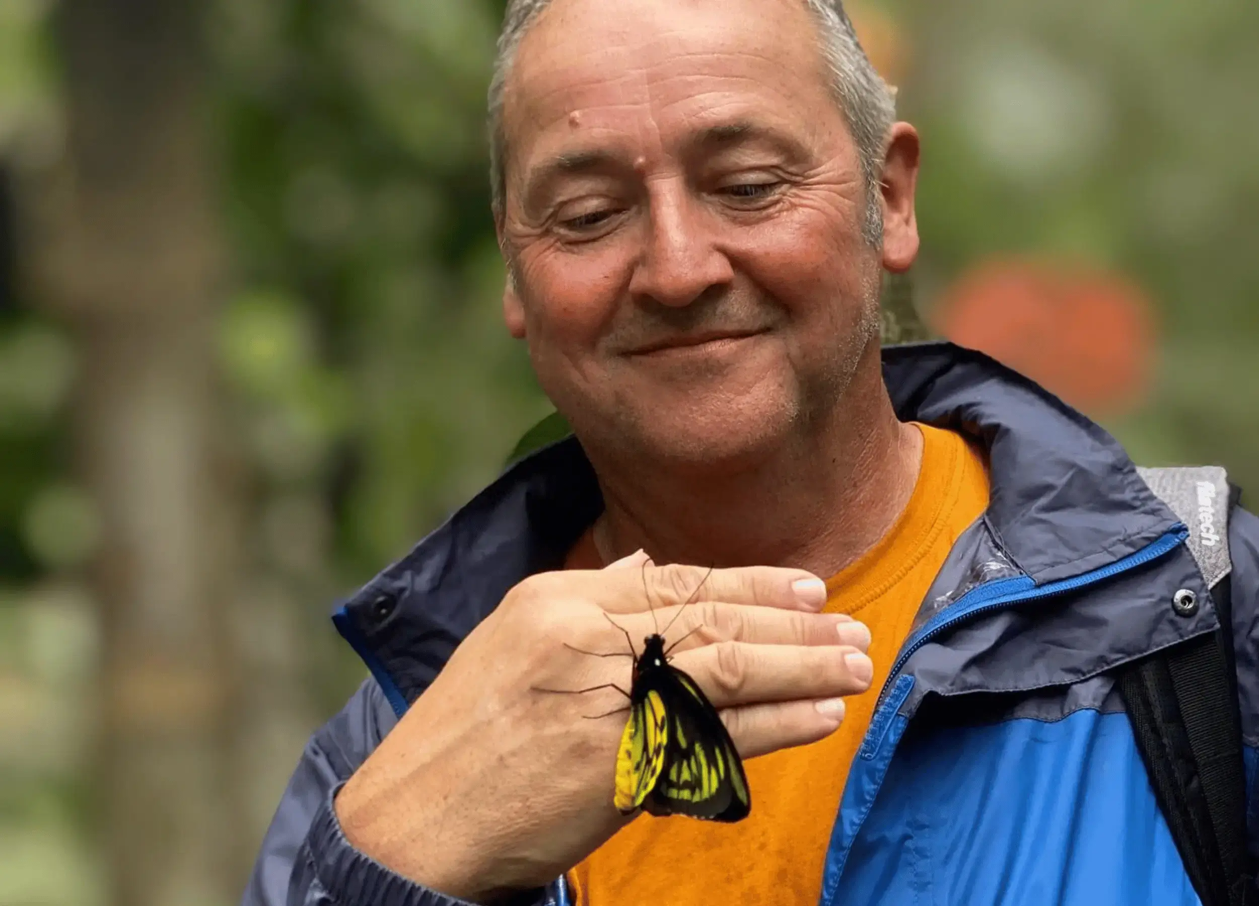 Bill Wallace with the Wallace Golden Birdwing Butterfly in Bacan