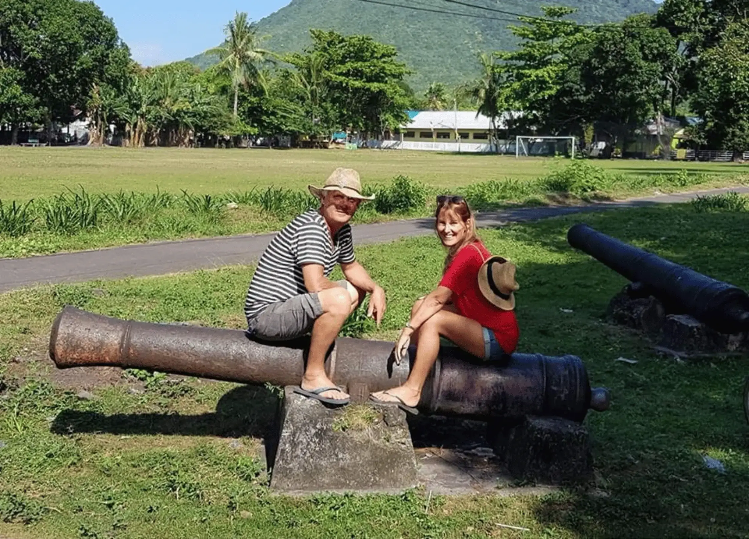 Rachel and Michael with abandoned cannon in Banda